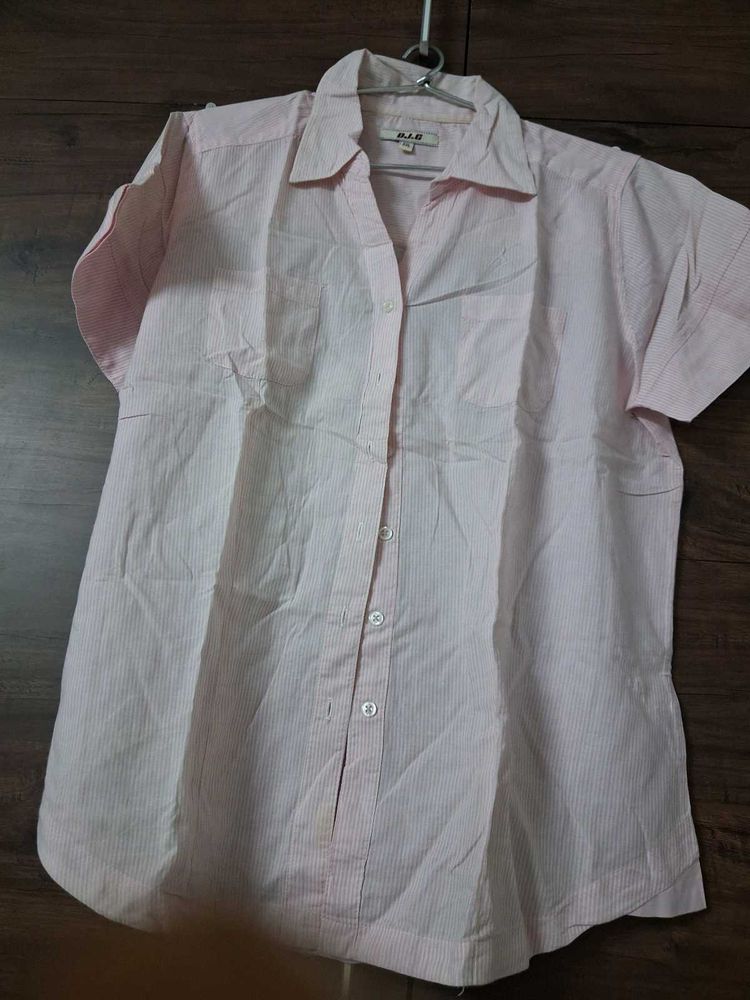 Pink Striped Button-Up Blouse