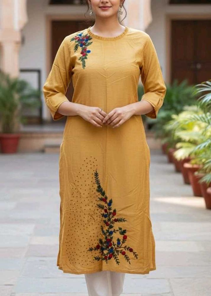 Embroidered Mustard Kurti