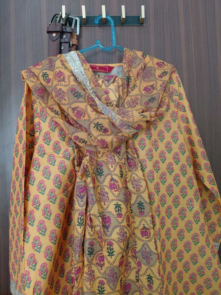 Yellow Floral Kurta Set with Dupatta