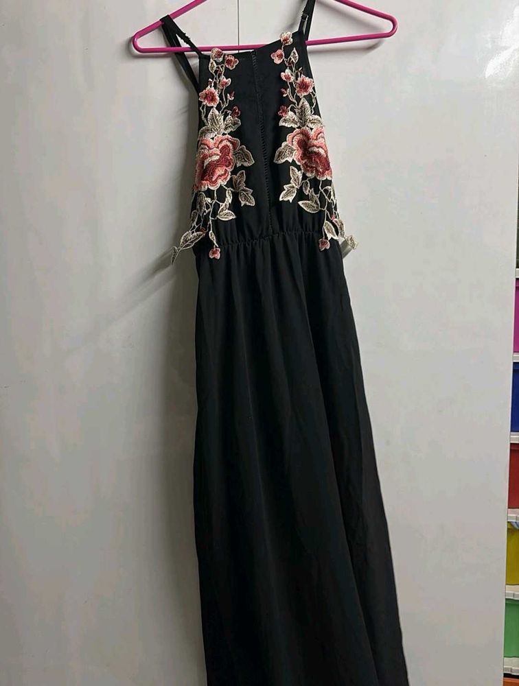 Embroidered Black Maxi Dress