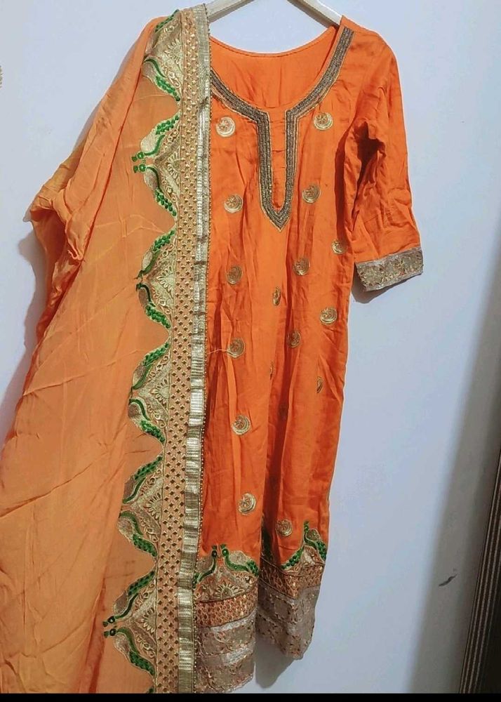Orange🟠 Designer Plazo Suit &amp; Dupatta 38 Bust