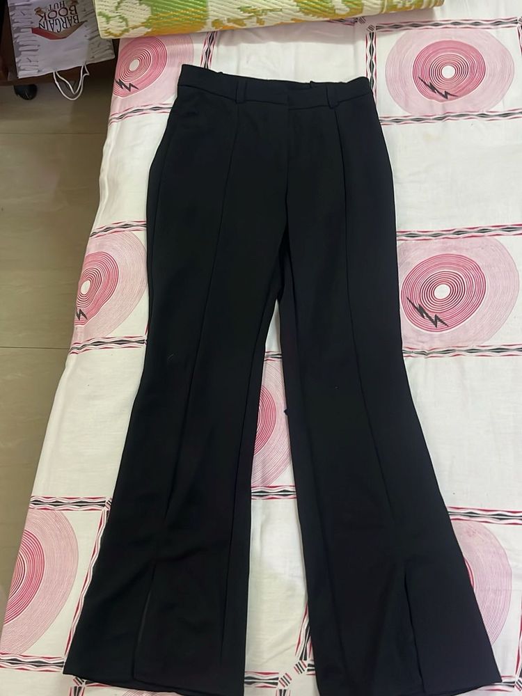 Black Flared Split Hem Pants