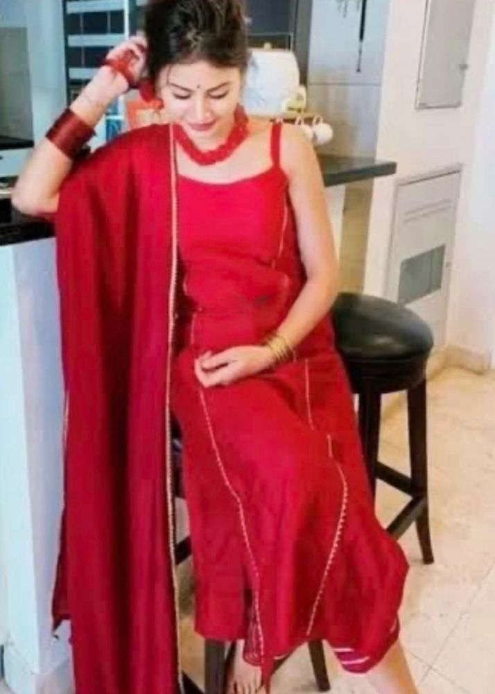 3 piece Red Kurta Set with Dupatta