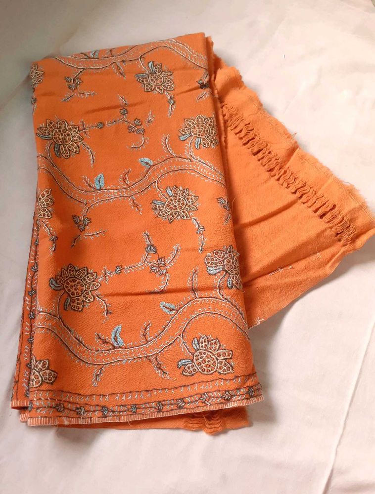 Orange Floral Embroidered Shawl Scarfs Stoles 🧣