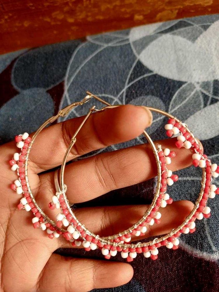 Handmade White And Red Beads Bali Earings