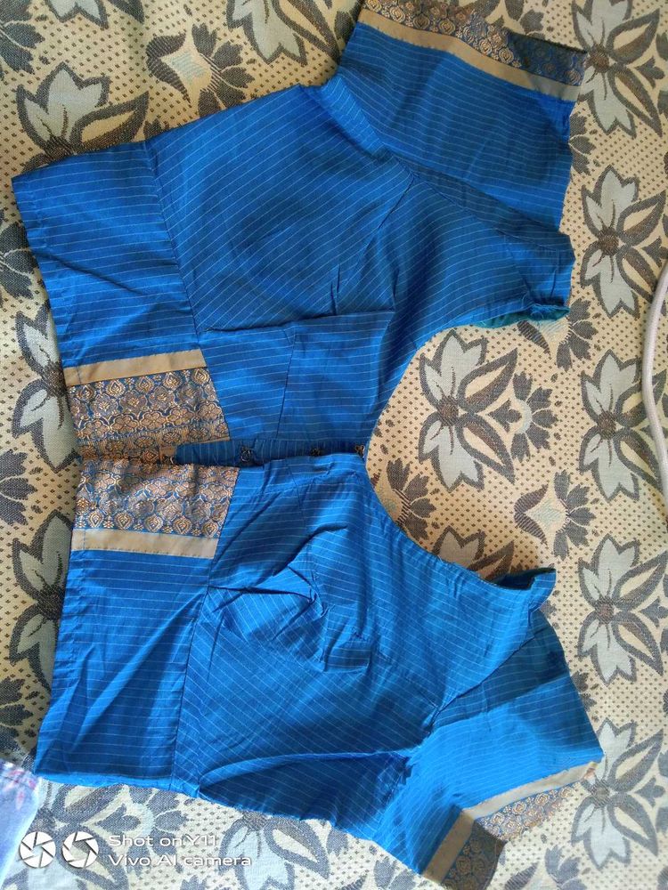 Blue Striped Saree Blouse