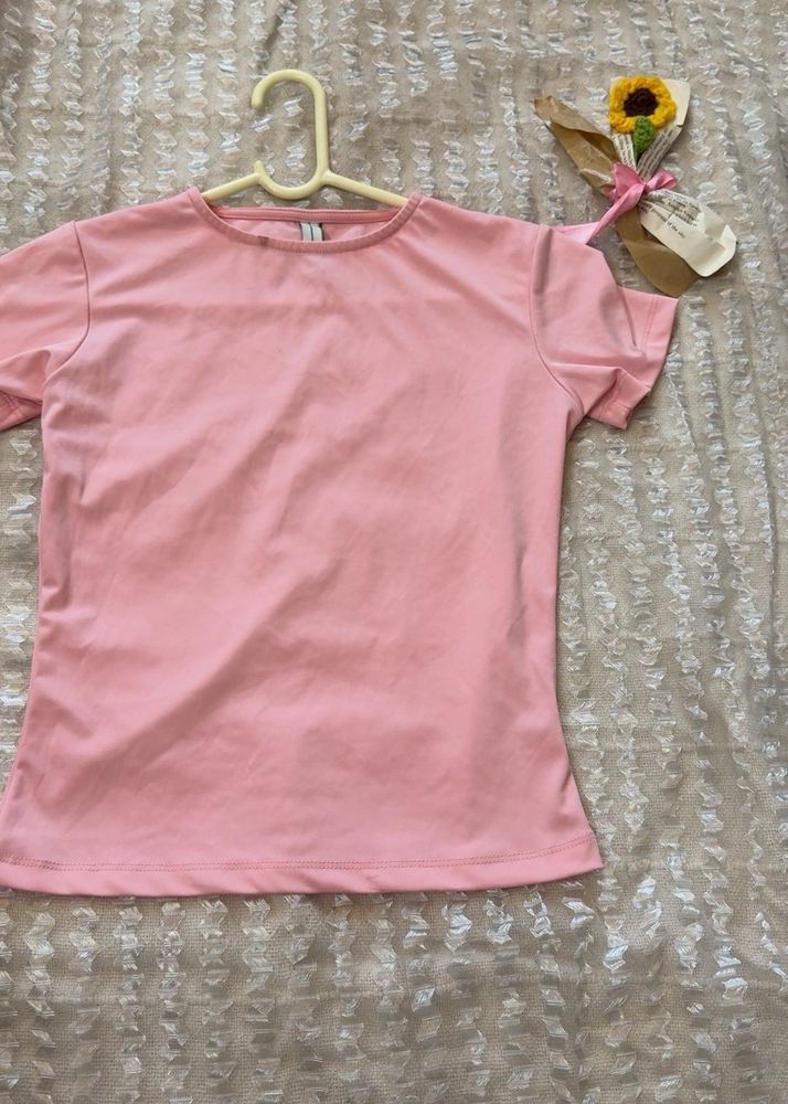 Newme Soft Pink Basic Crew Neck Tee
