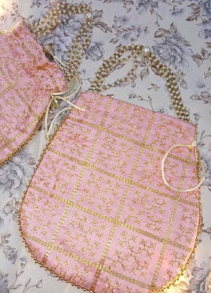 Pink &amp; Gold Potli Bag