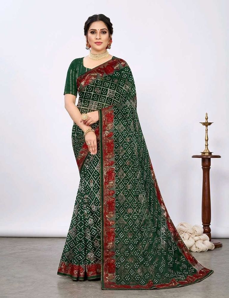 Elegant Green Bandhani Saree