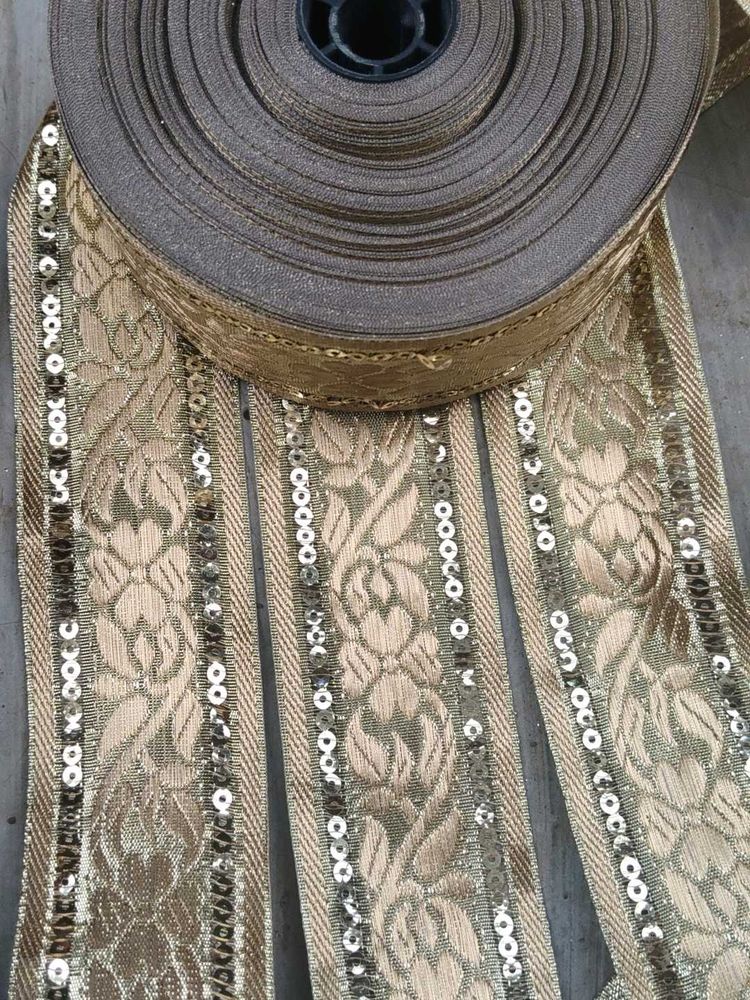 Gold Sequin Floral Brocade Trim lace