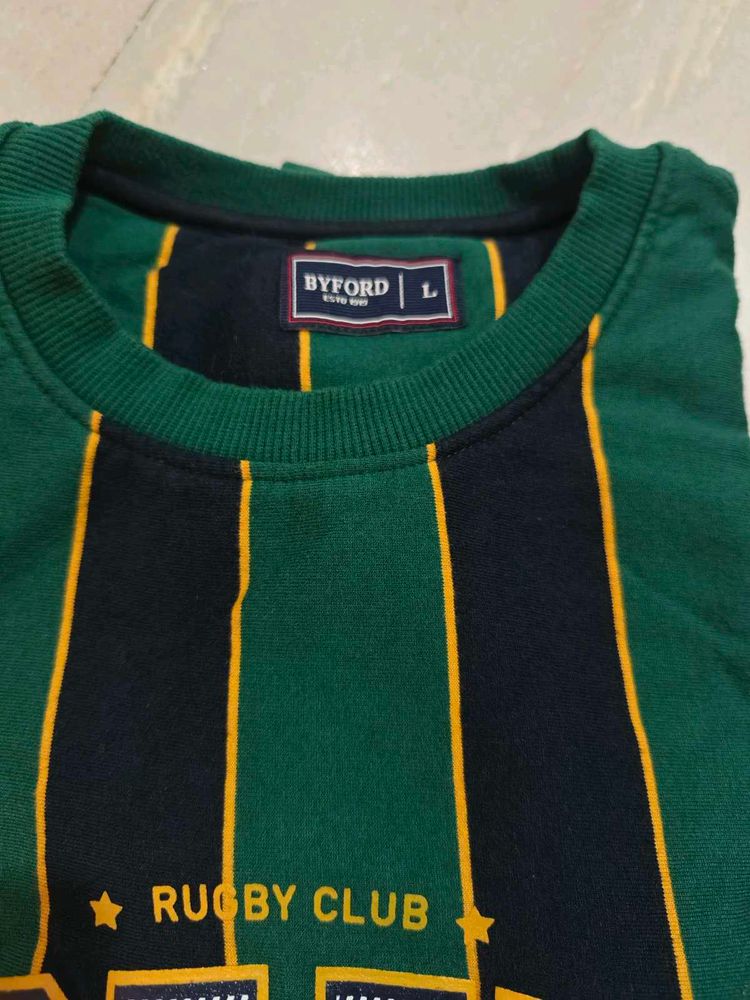 Men Green Black Striped Sweatshirt