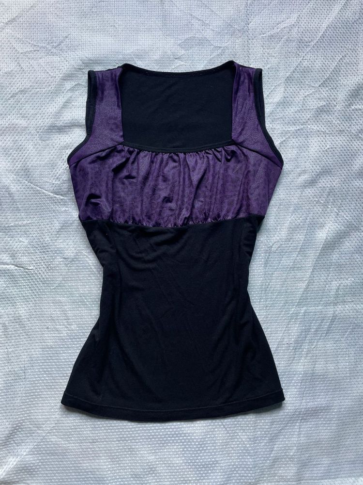 Sleek Square Neck Purple &amp; Black Tank Top