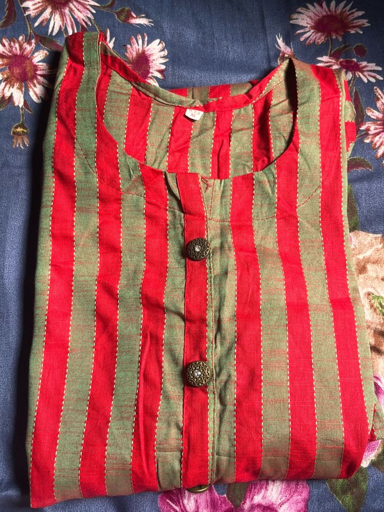Red and Green Striped Kurta