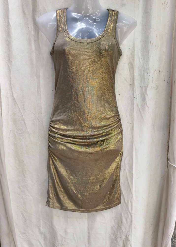 I. Glamorous Gold Ruched Tank Dress