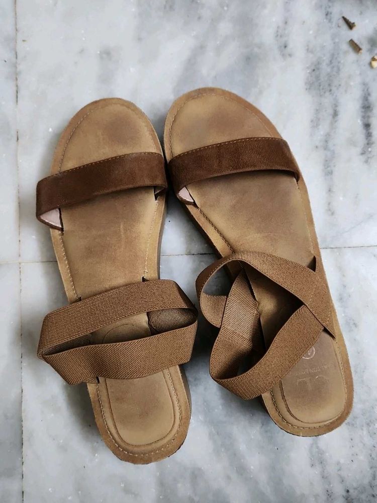 Brown Elastic Strap Sandals