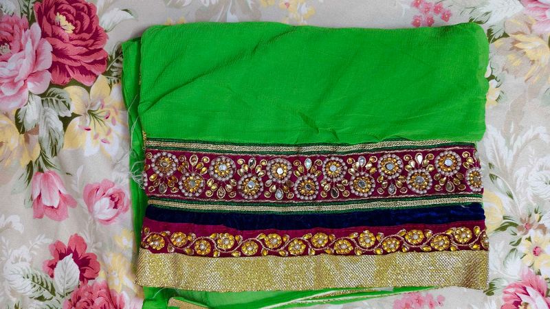 Unused new Green Saree with Embellished Border