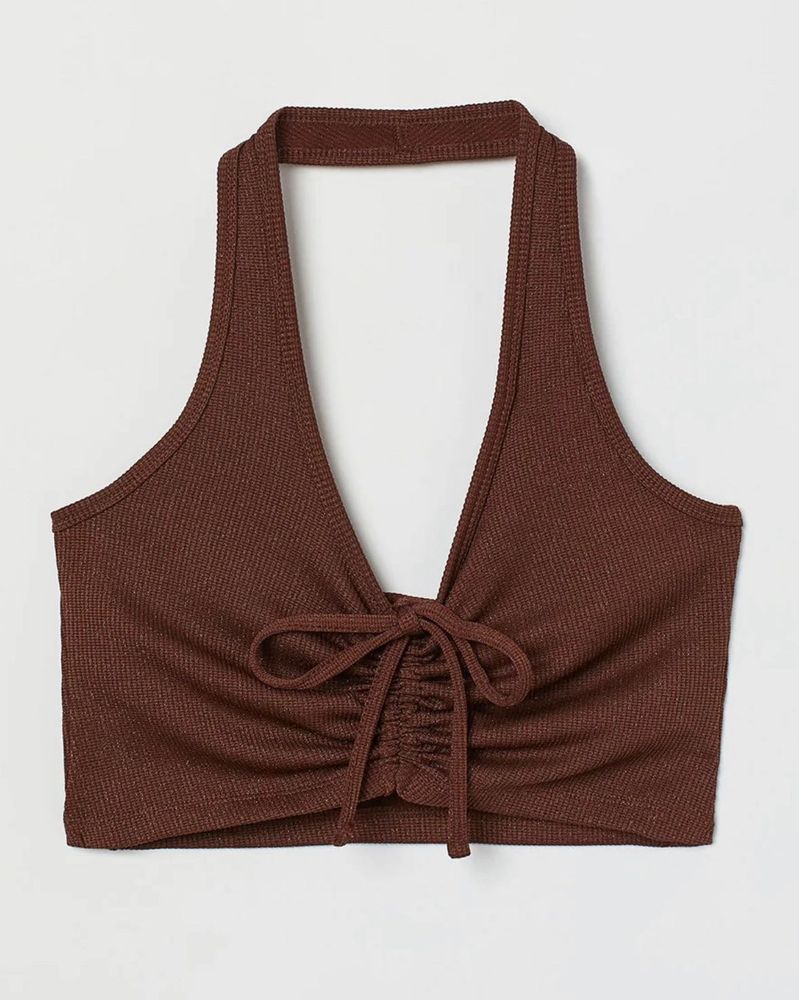 H&amp;M Brown Halter Neck Crop Top