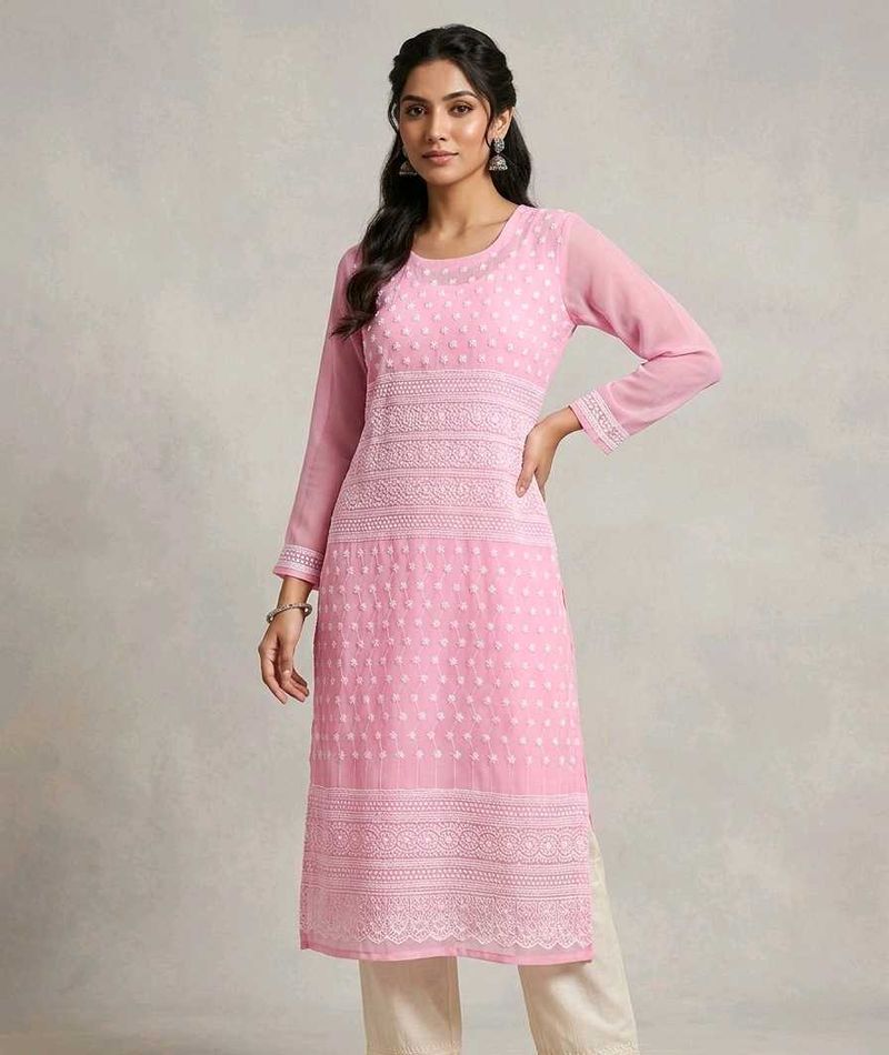 Elegant Pink Chikankari Kurta
