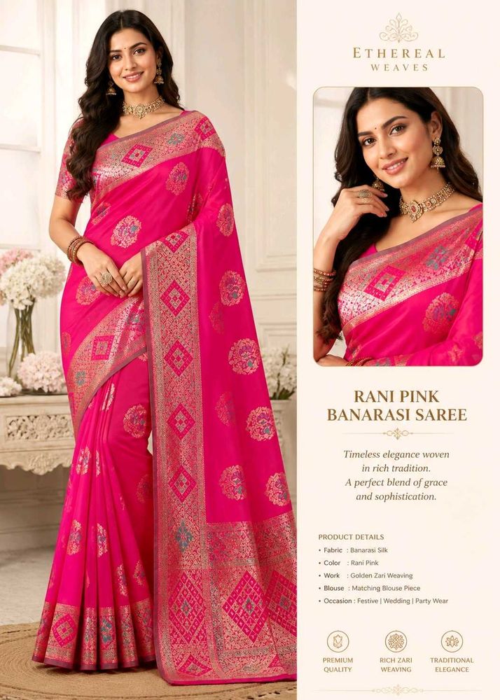 Rani Pink Banarasi Silk Saree