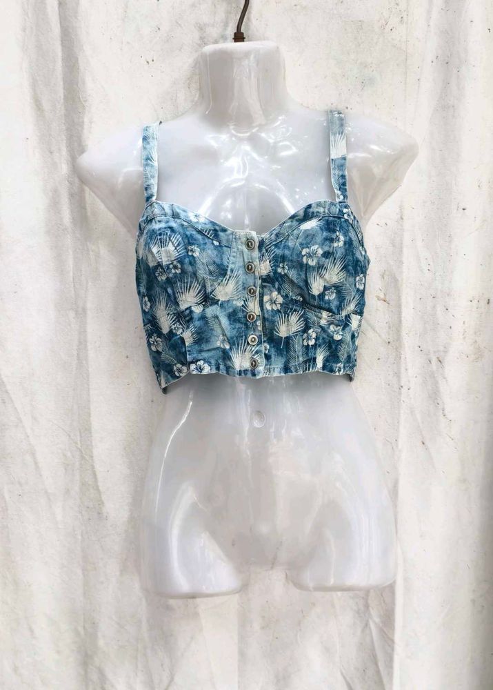 22238. Blue Floral Print Crop Top