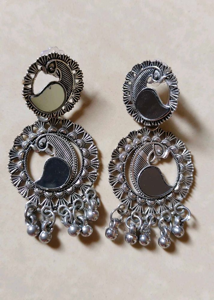 Oxidized Silver Peacock Earrings  stone necklace