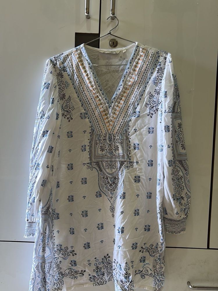 White Kurta with Blue Print
