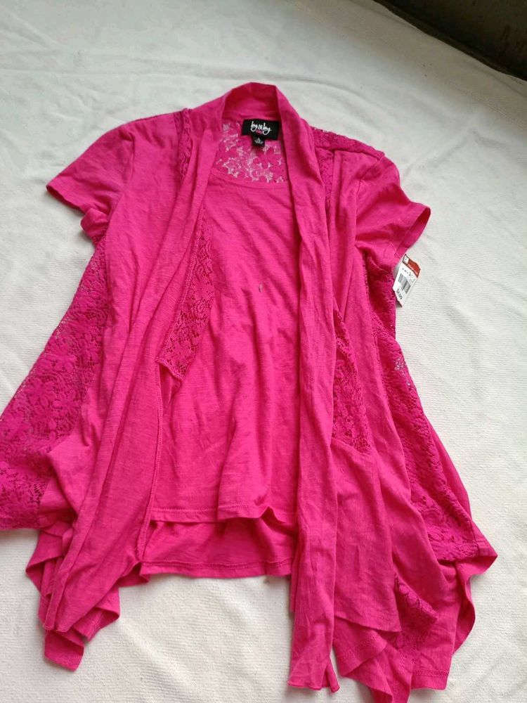 Pink Layered Lace Trim Top