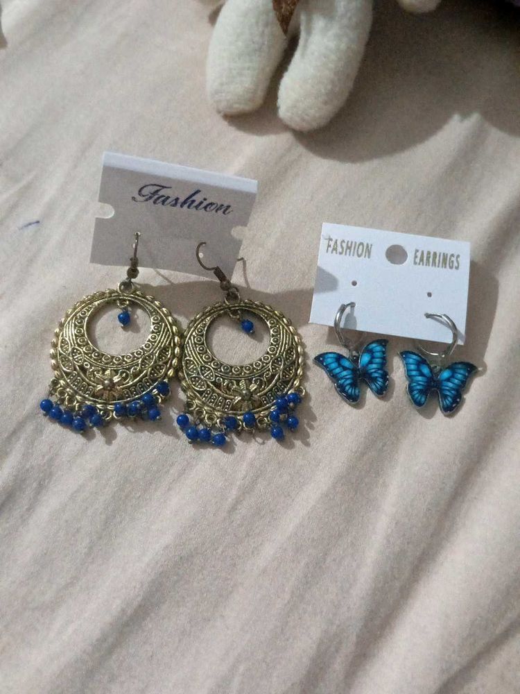 Cute Blue Butterfly Hoop Earrings