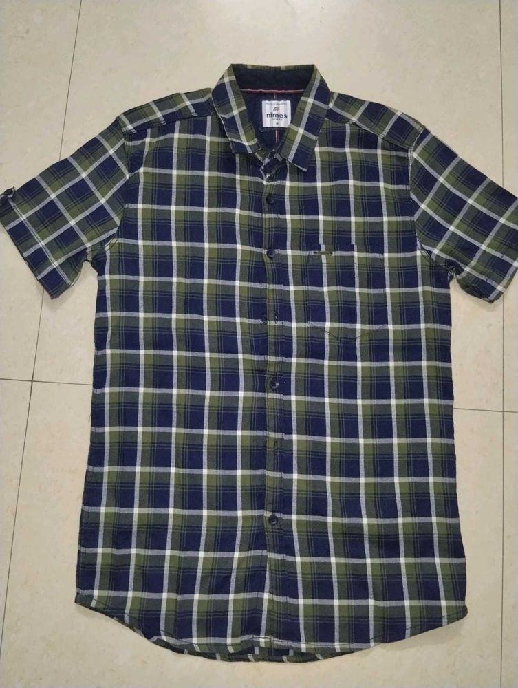 Men's Blue &amp; Green Plaid Short Sleeve Shirt