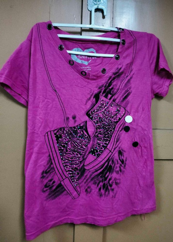 Pink Graphic T-Shirt with Sneakers Print &amp; Pants