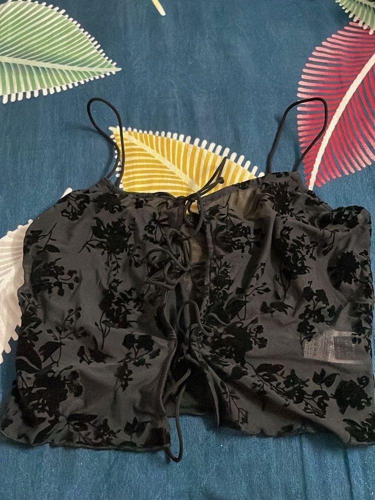 Sheer Floral Tie-Front Top