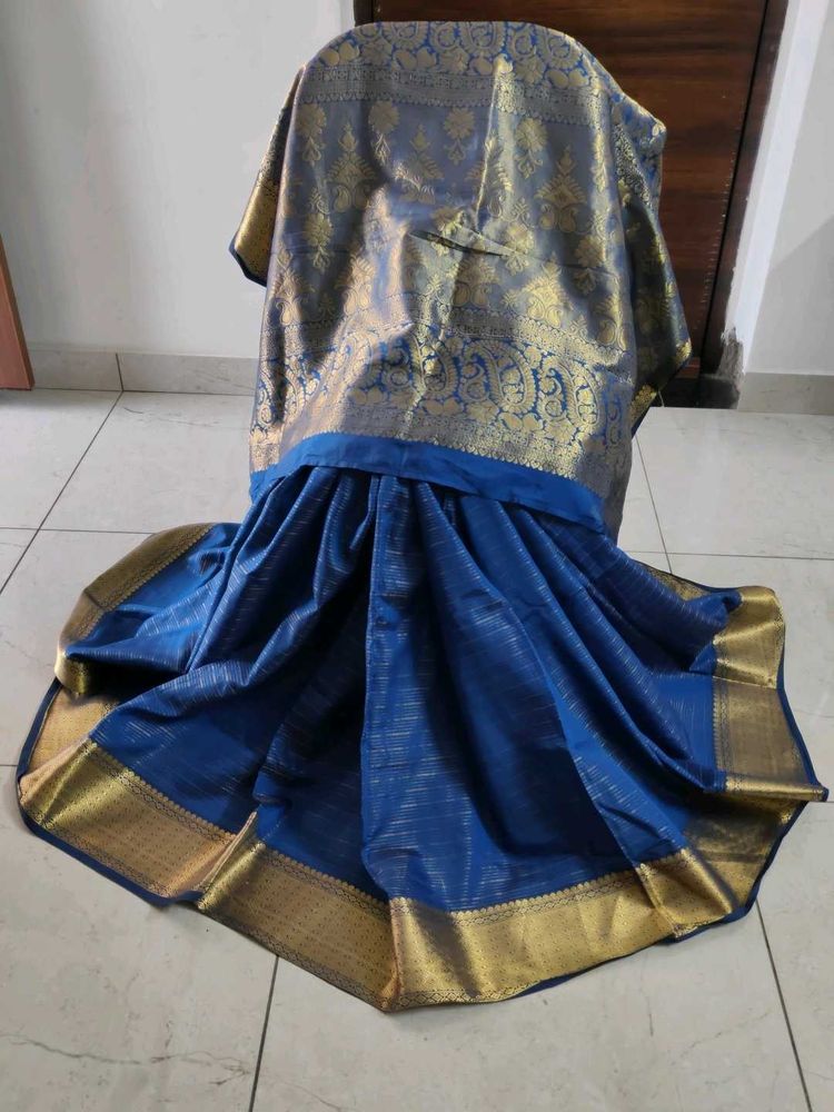 Elegant Blue &amp; Gold Saree