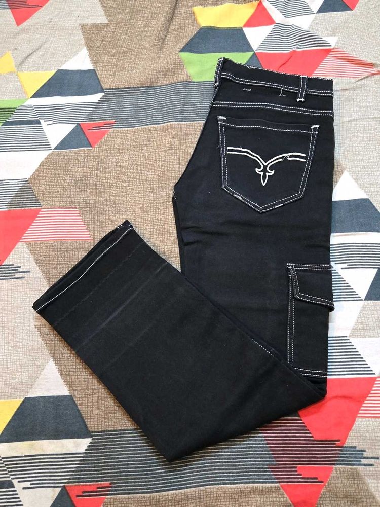 Black Denim Cargo Pants