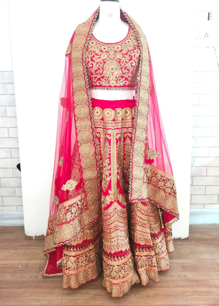 Red With Gold Embroidery Bridal Lehenga (Women's)