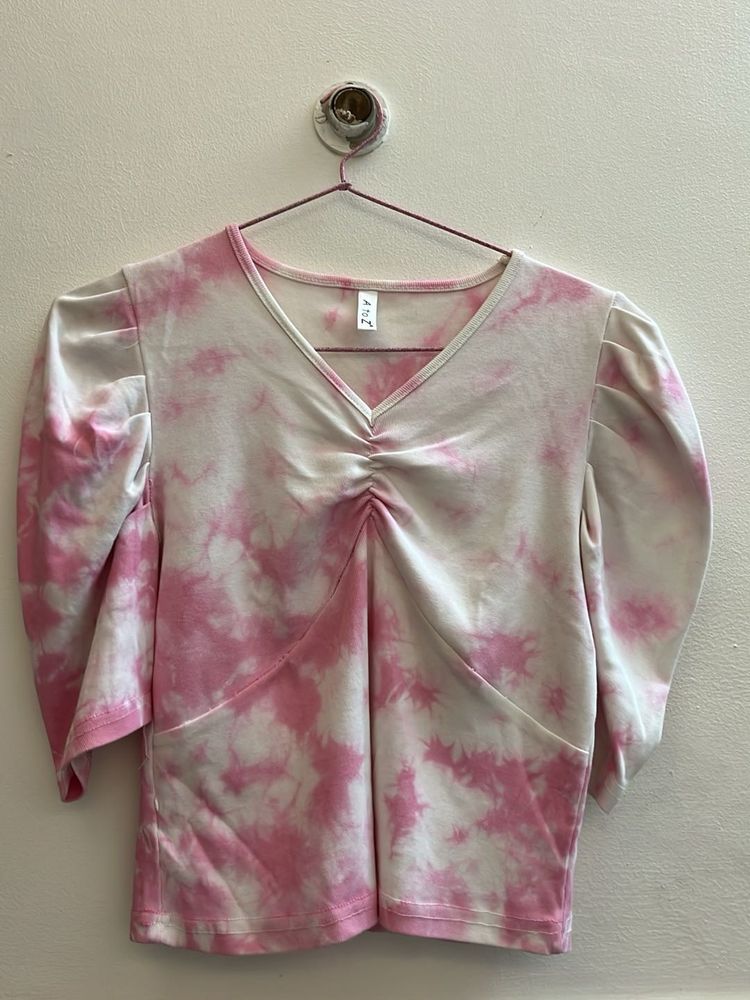 Pink Tie Dye Puff Sleeve Top