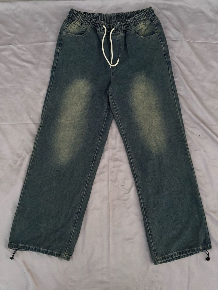 Washed Denim Cargo Pants