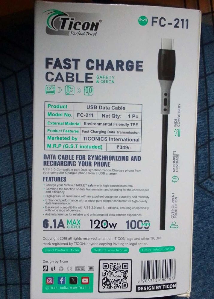Ticon FC-211 Fast Charge USB Cable