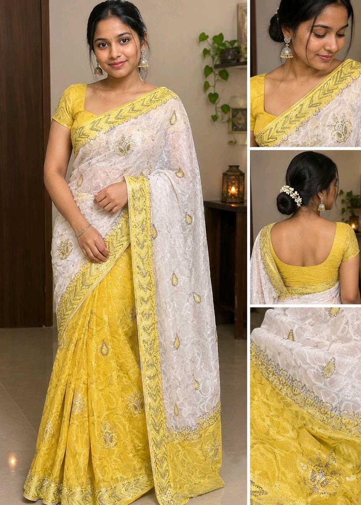 Elegant Yellow and White Saree