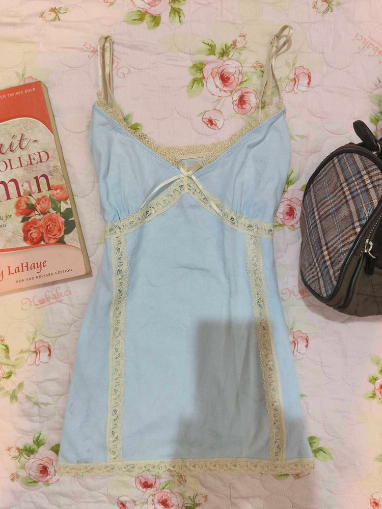 Coquette Baby Blue Lace Trim Cami Slip