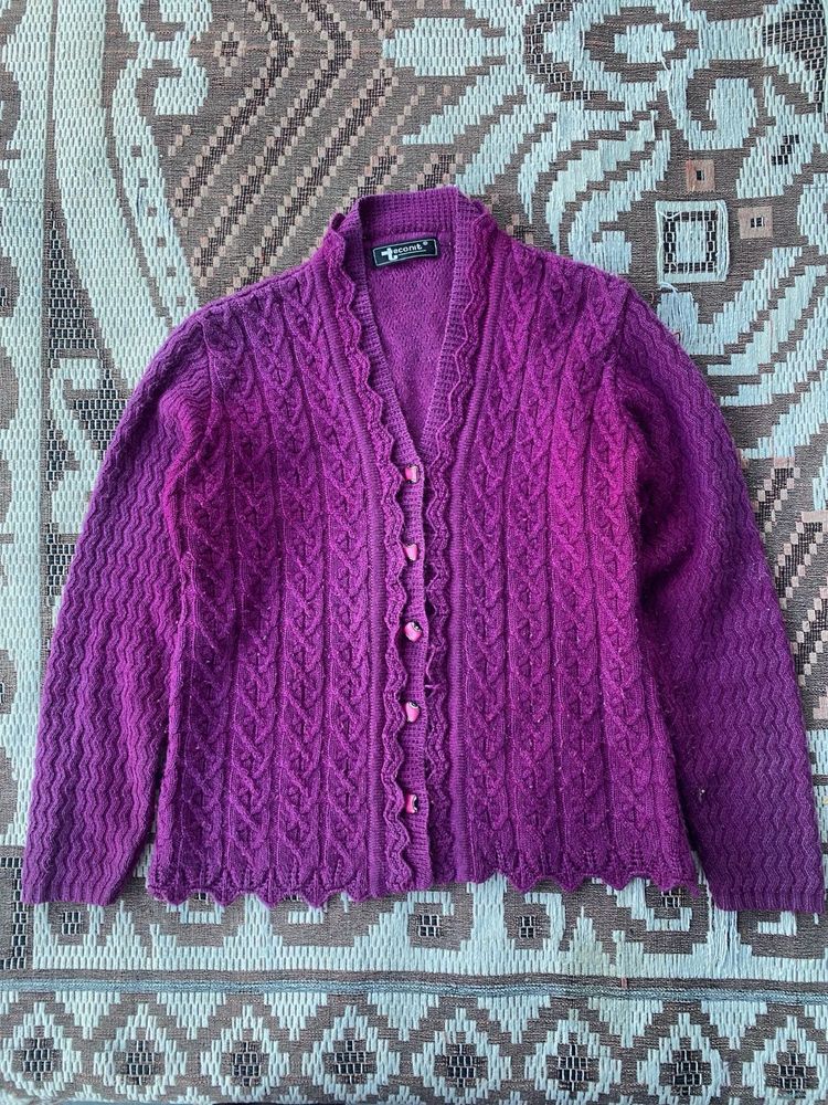 brinjal color Knit Cardigan sweater