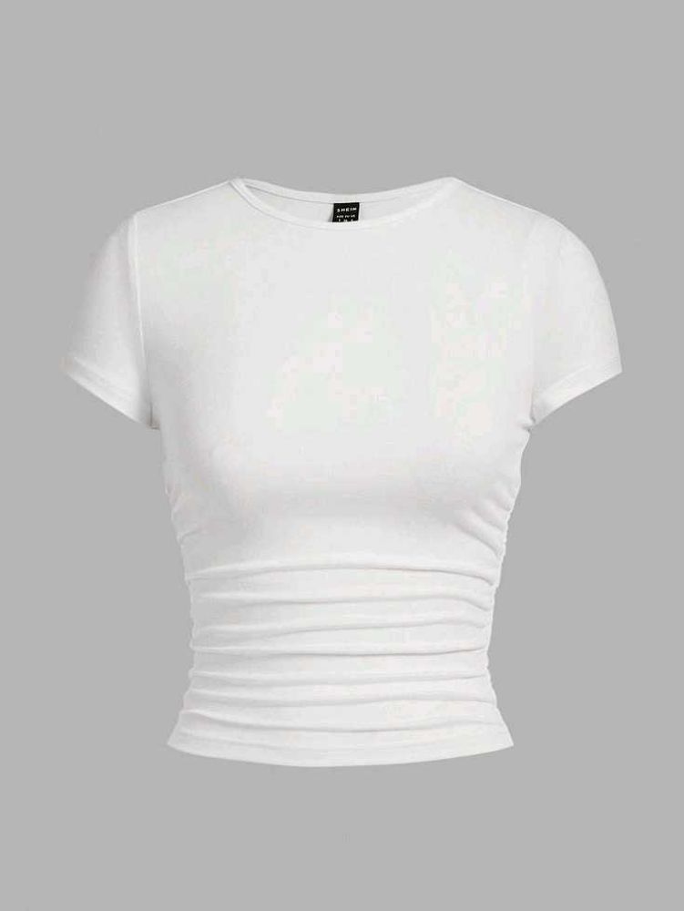 Women’s White Fitted Ruched T-Shirt | Stretchable