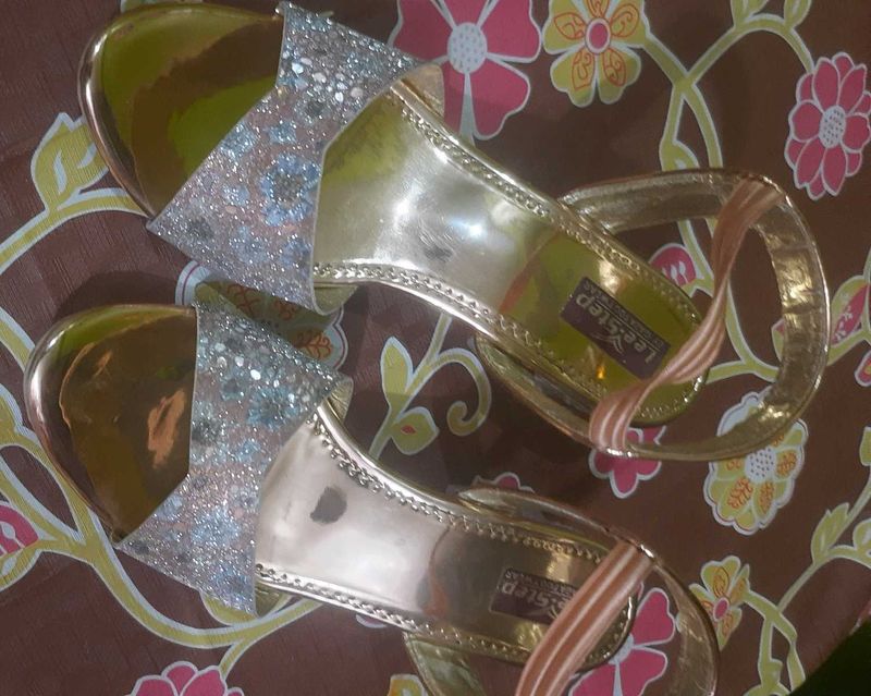 Sparkling Gold Wedge Sandals