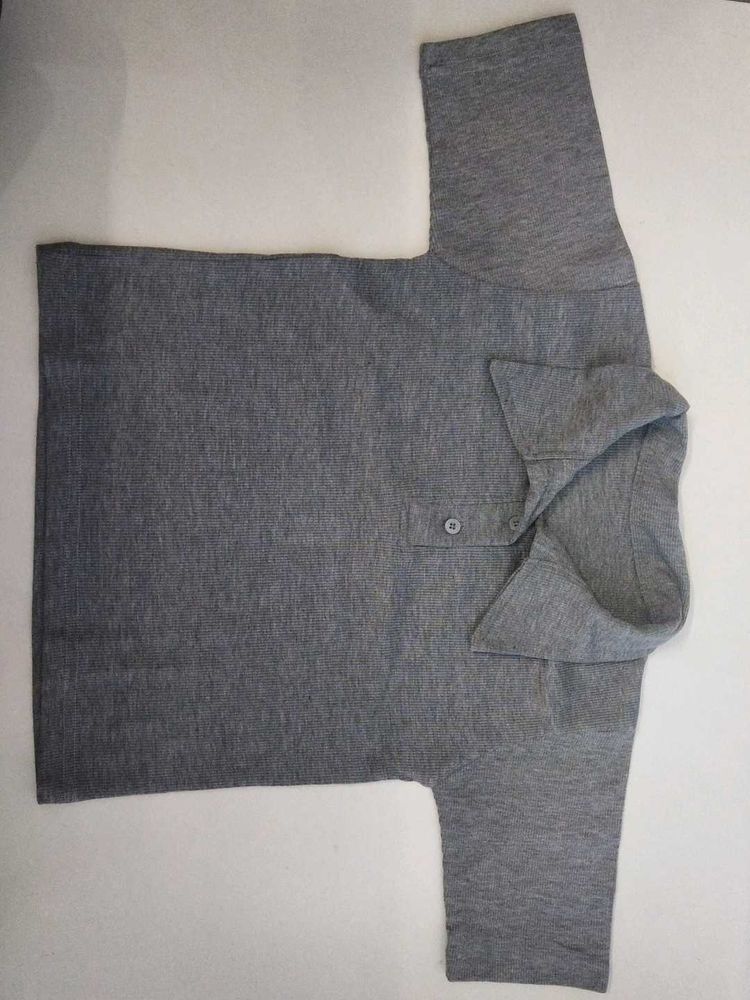 Grey Henley Neck Top