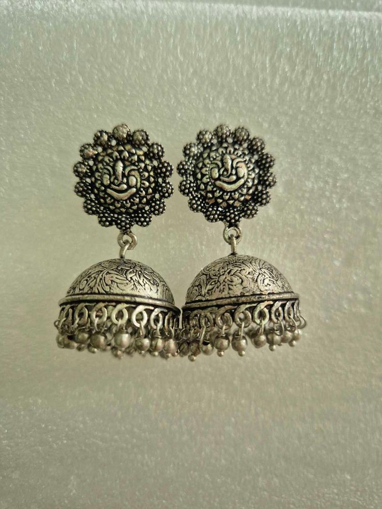 Oxidised Silver Jhumka Earrings