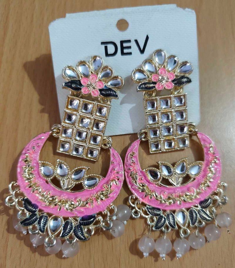 Designer Kundan &amp; Pearl Drop Earrings