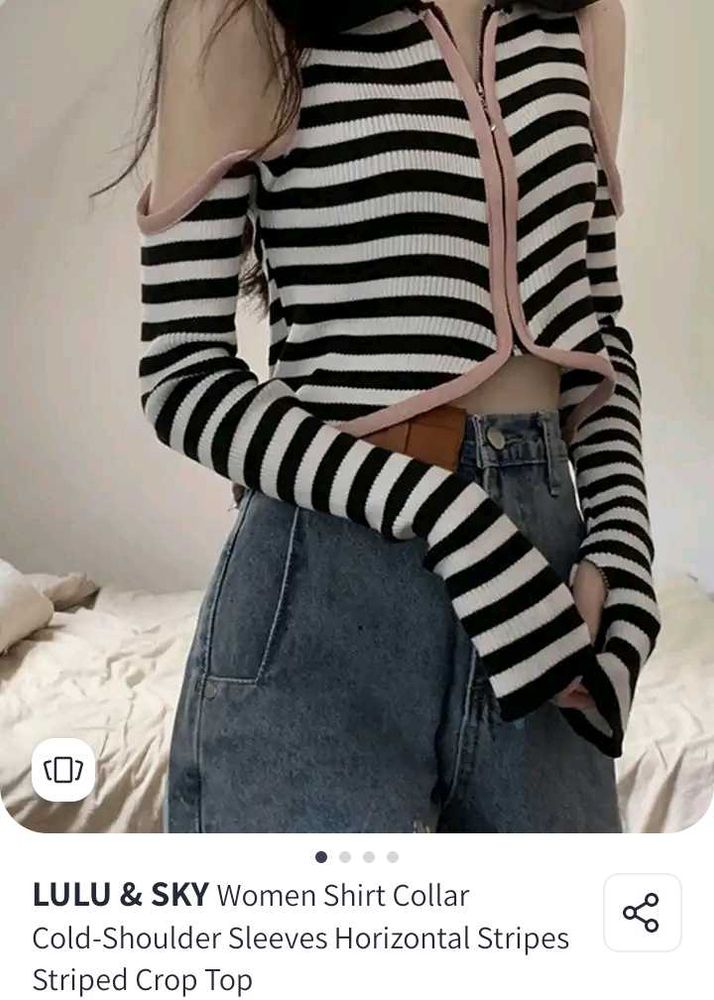 Striped Cold Shoulder Crop Top