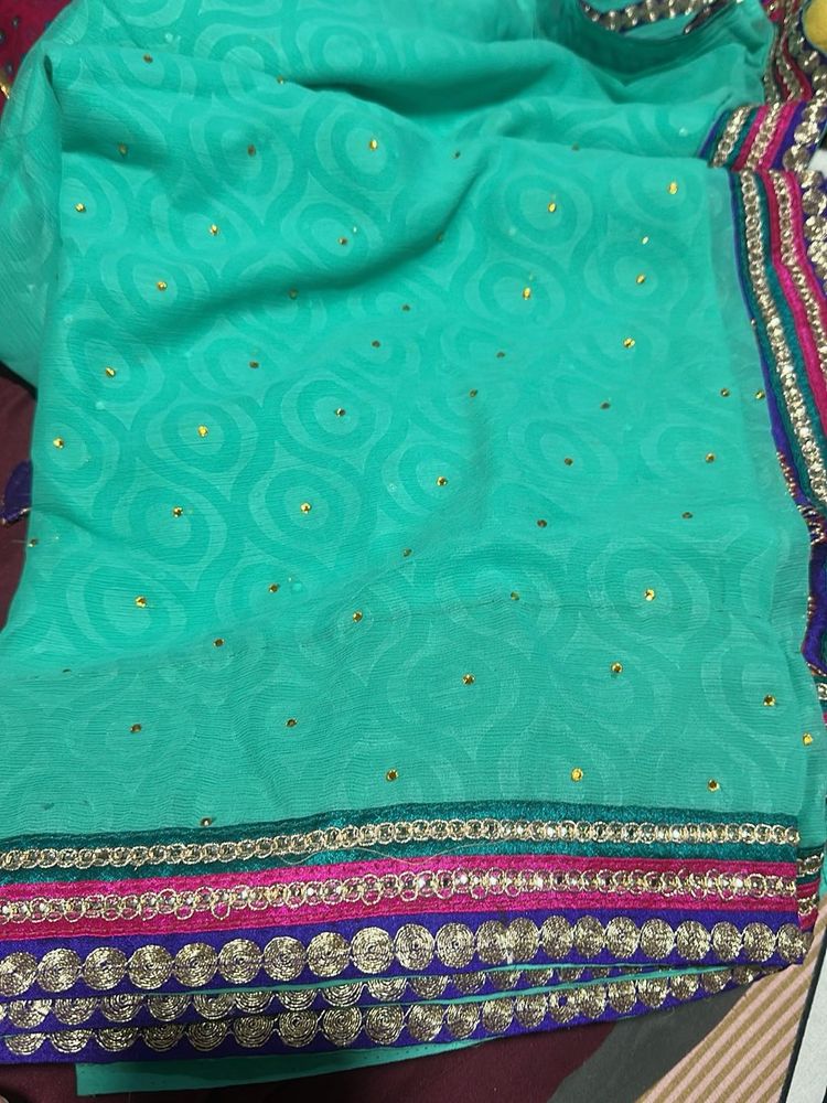 Beautiful Teal Saree with Embellished Border