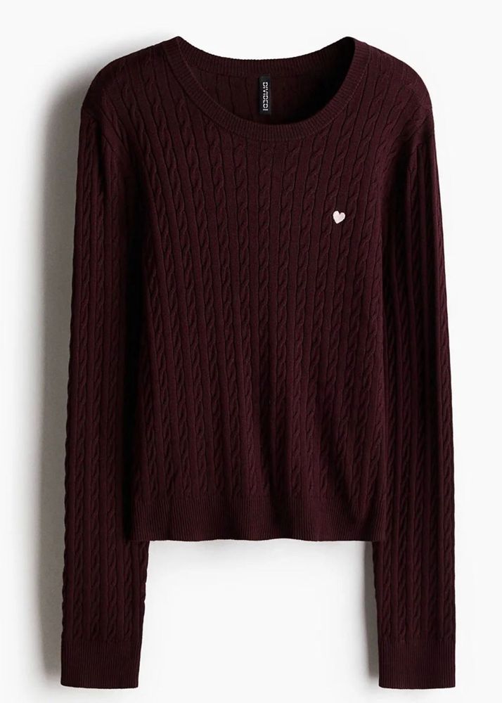 H&amp;M cute embroided burgundy cable knit sweat
