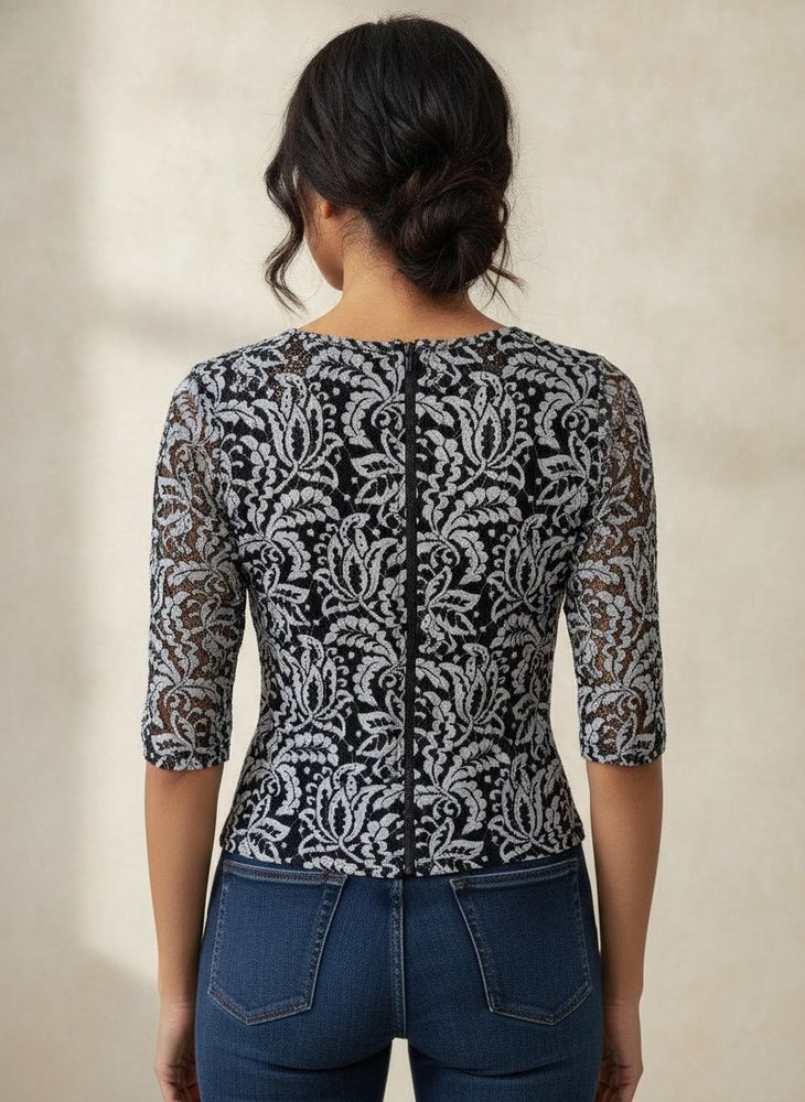 Elegant Black &amp; White Lace Top