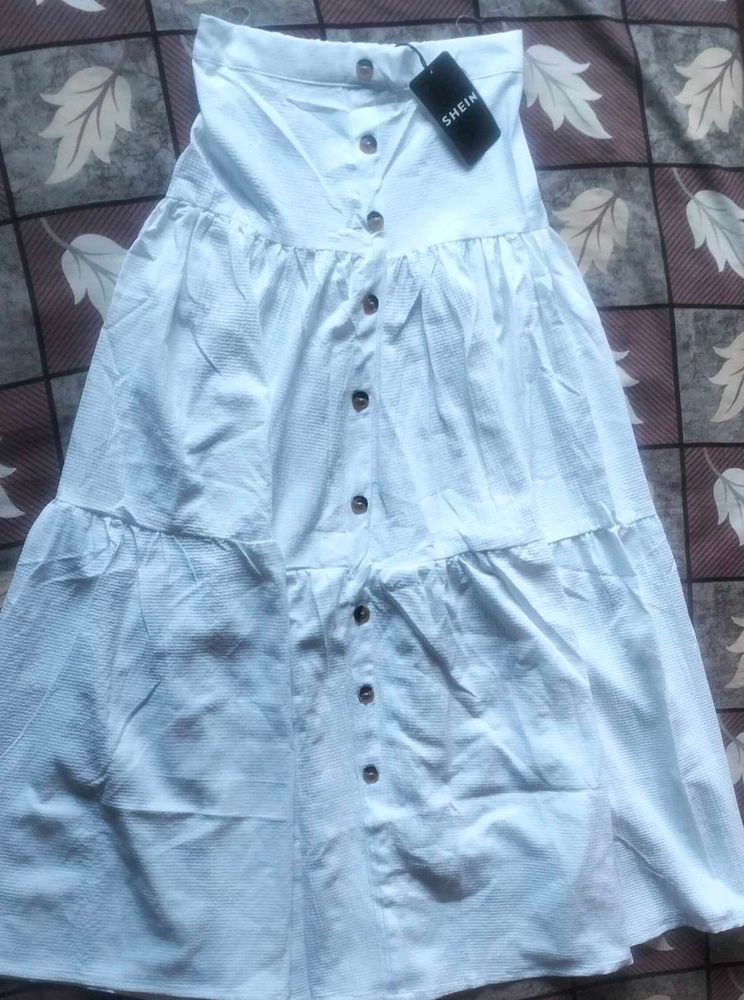 White Button-Down Tiered Midi Dress